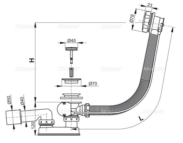Сифон для ванны Alcaplast 80 см A55K-80-BL-01