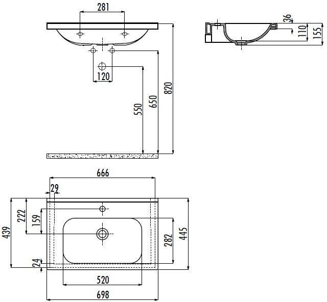 Умывальник Creavit Ideal 70x45 белый, ID070-00CB00E-0000