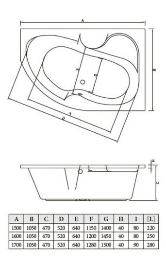 Ванна акриловая Bonito Home Rosa 170x110 правая, с ножками Standard BH-RA-101-170P/St