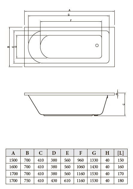 Ванна акриловая Bonito Home Elara 170x70 с ножками BH-EL-203-170-70/St