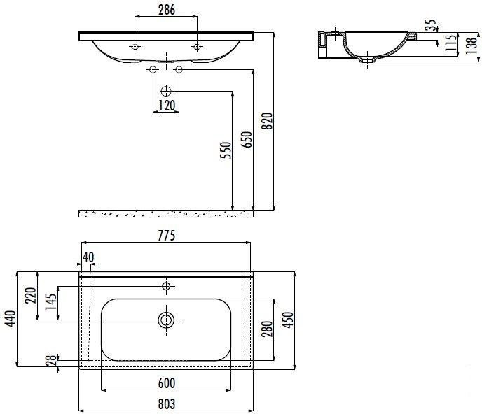 Умывальник Creavit Ideal 80x45 без перелива, белый, ID080-00CB00E-0000